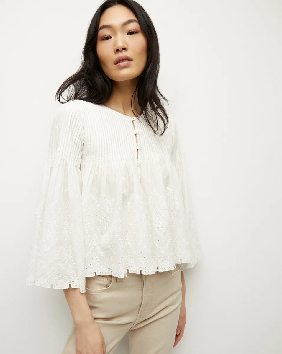 Veronica Beard Tops*Quimby Bell-Sleeve Cotton Peplum Top Off-White