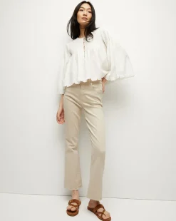 Veronica Beard Tops*Quimby Bell-Sleeve Cotton Peplum Top Off-White