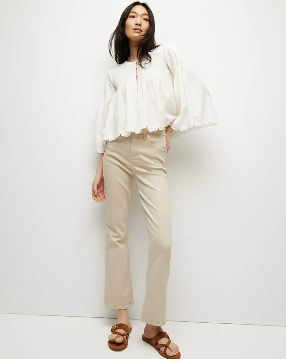 Veronica Beard Tops*Quimby Bell-Sleeve Cotton Peplum Top Off-White