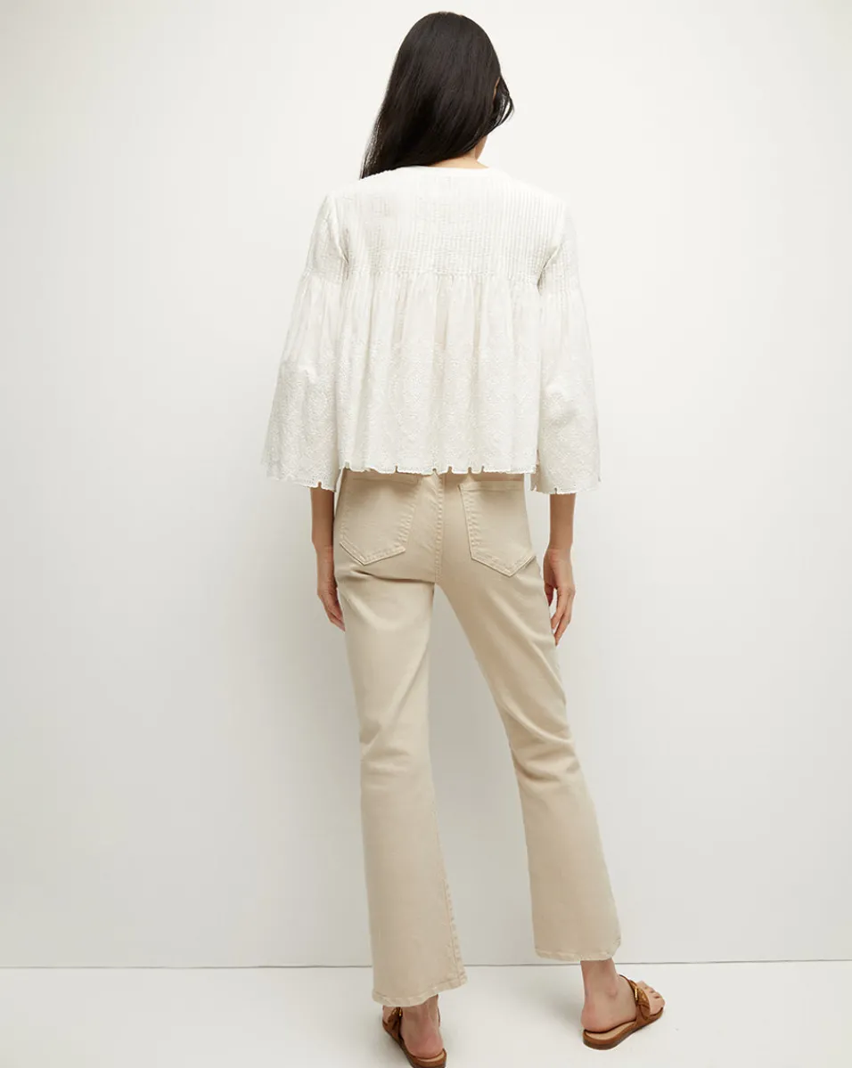 Veronica Beard Tops*Quimby Bell-Sleeve Cotton Peplum Top Off-White