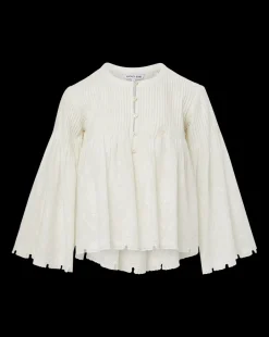 Veronica Beard Tops*Quimby Bell-Sleeve Cotton Peplum Top Off-White