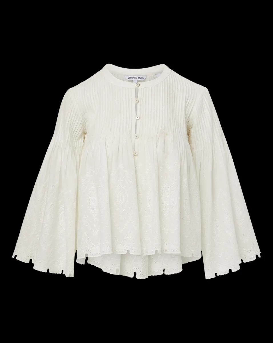 Veronica Beard Tops*Quimby Bell-Sleeve Cotton Peplum Top Off-White