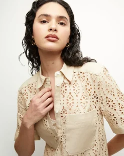 Veronica Beard Dresses*Rafaela Cotton Eyelet Shirtdress in Stone Khaki StoneKhaki
