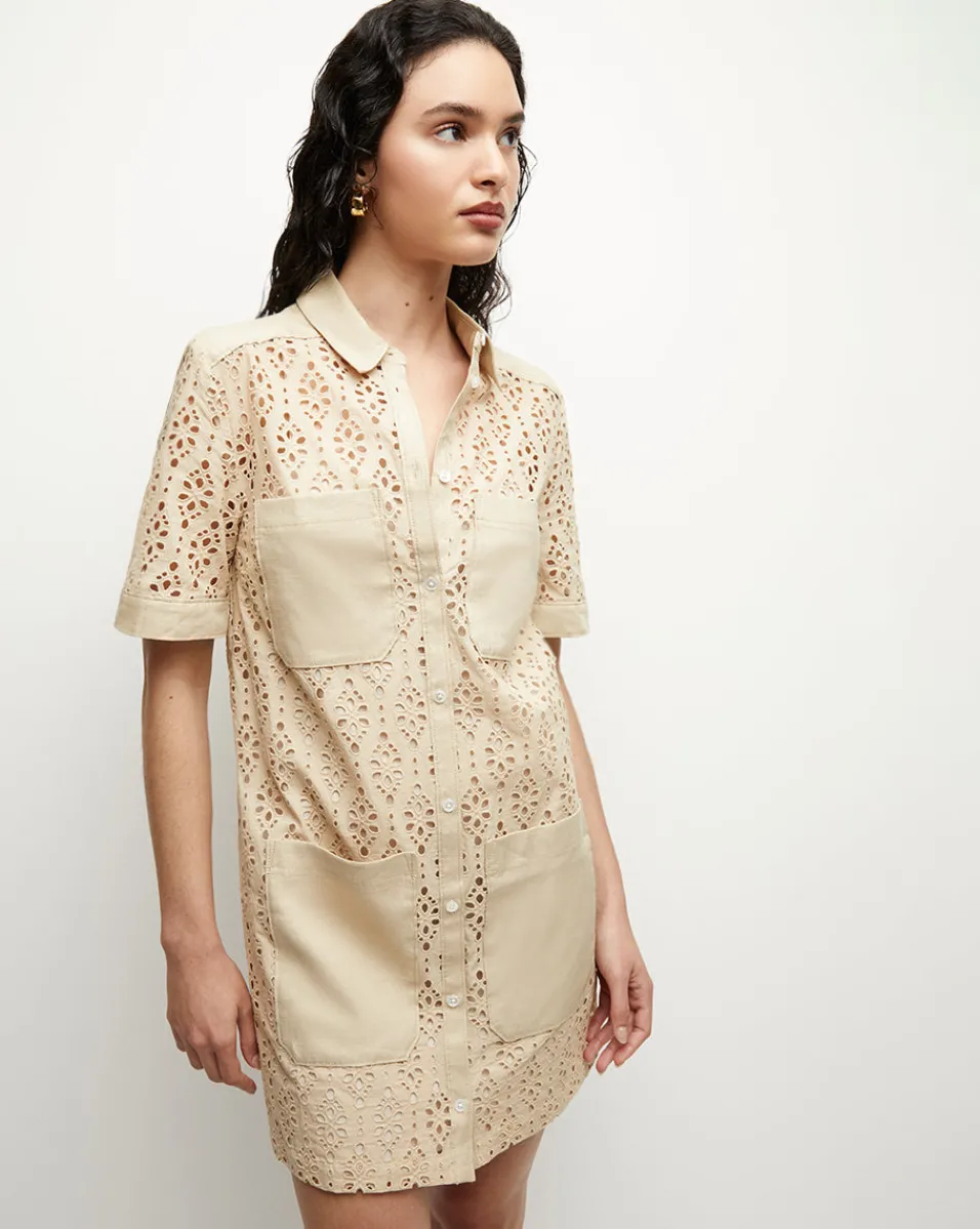 Veronica Beard Dresses*Rafaela Cotton Eyelet Shirtdress in Stone Khaki StoneKhaki