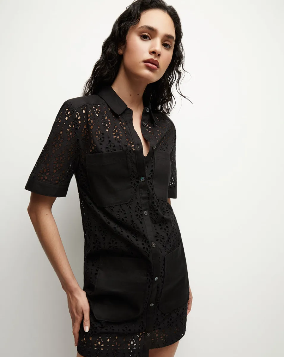 Veronica Beard Dresses*Rafaela Cotton Eyelet Shirtdress in Black