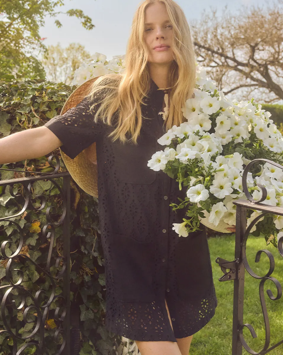 Veronica Beard Dresses*Rafaela Cotton Eyelet Shirtdress in Black