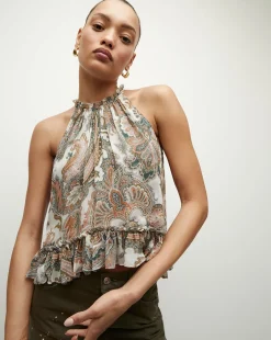 Veronica Beard Tops*Renee Silk Paisley Halter Top BarelyOrchidMulti