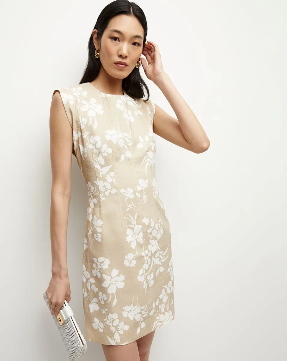 Veronica Beard Dresses*Rosedale Stretch-Linen Dress in Stone Khaki/Off-White StoneKhaki/Off-White