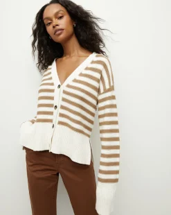 Veronica Beard Sweaters|Tops*Saylor Cotton Cardigan in Off-White/Khaki
