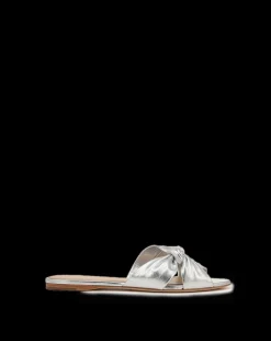 Veronica Beard Sandals*Seraphina Metallic Leather Twist Sandal in Silver