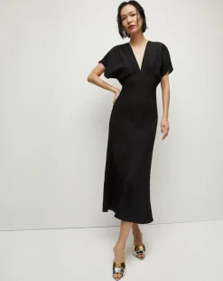 Veronica Beard Dresses*Seymour Short-Sleeve Silk Midi Dress Black