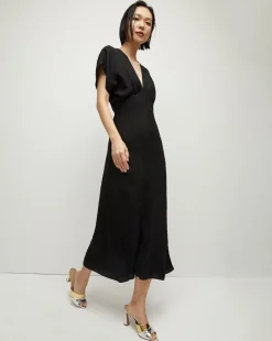 Veronica Beard Dresses*Seymour Short-Sleeve Silk Midi Dress Black