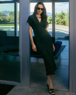 Veronica Beard Dresses*Seymour Short-Sleeve Silk Midi Dress Black