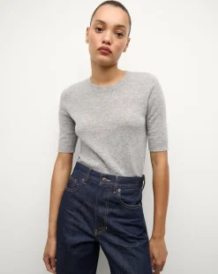 Veronica Beard Tops|Sweaters*Shana Short Sleeve Cashmere Sweater in Heather Grey HeatherGrey