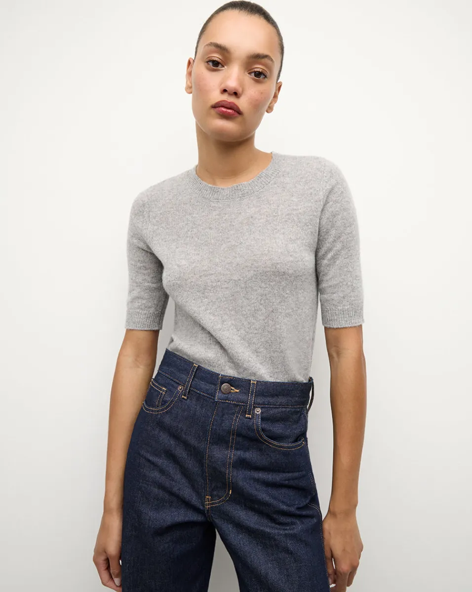 Veronica Beard Tops|Sweaters*Shana Short Sleeve Cashmere Sweater in Heather Grey HeatherGrey