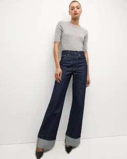 Veronica Beard Tops|Sweaters*Shana Short Sleeve Cashmere Sweater in Heather Grey HeatherGrey