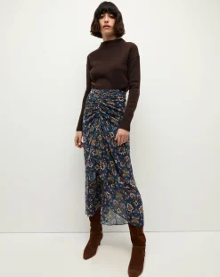 Veronica Beard Skirts & Shorts*Sira Long Ruched Silk Skirt in Blue-Stone-Multi BlueStoneMulti