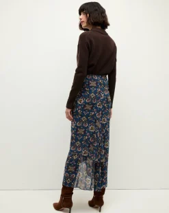 Veronica Beard Skirts & Shorts*Sira Long Ruched Silk Skirt in Blue-Stone-Multi BlueStoneMulti