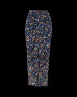 Veronica Beard Skirts & Shorts*Sira Long Ruched Silk Skirt in Blue-Stone-Multi BlueStoneMulti