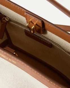 Veronica Beard Crossbody Bags*Small Canvas Feedbag in Cream Linen & Tan NaturalLinen/Hazelwood
