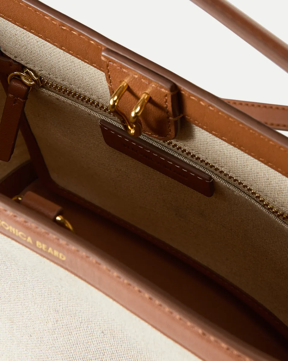 Veronica Beard Crossbody Bags*Small Canvas Feedbag in Cream Linen & Tan NaturalLinen/Hazelwood