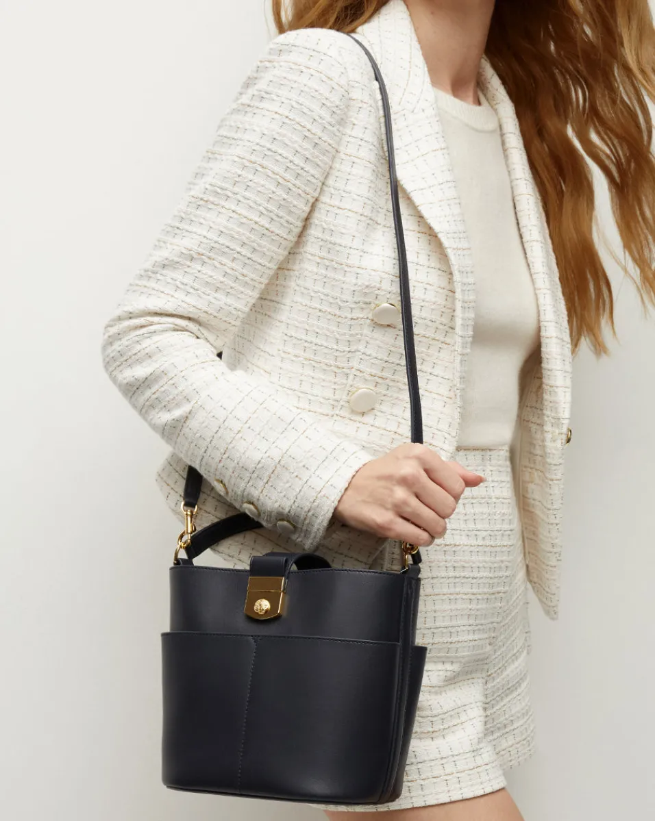 Veronica Beard Shoulder Bags|The Gift Guide*Small Crest Lock Bucket Bag in Navy