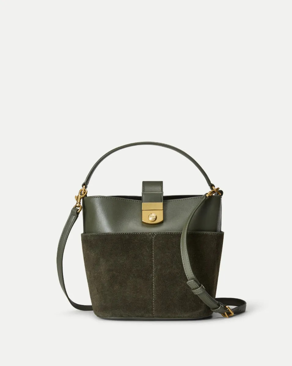Veronica Beard Shoulder Bags|The Veronicas' Favorites*Small Crest Lock Suede Bucket Bag in Pine