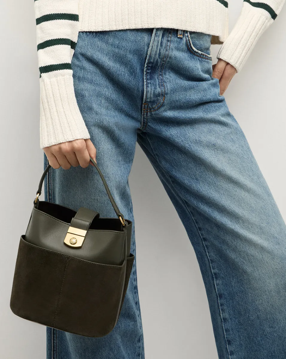 Veronica Beard Shoulder Bags|The Veronicas' Favorites*Small Crest Lock Suede Bucket Bag in Pine
