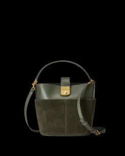 Veronica Beard Shoulder Bags|The Veronicas' Favorites*Small Crest Lock Suede Bucket Bag in Pine