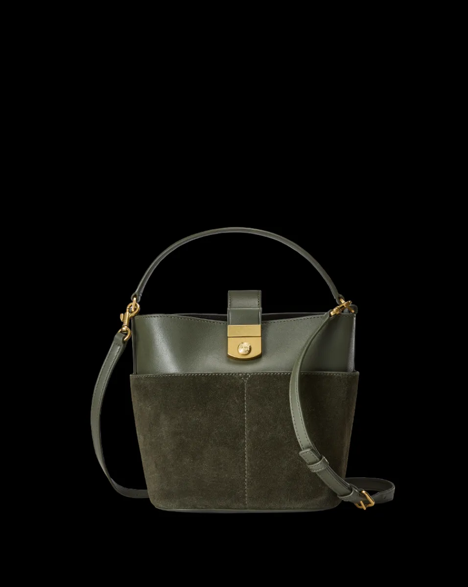 Veronica Beard Shoulder Bags|The Veronicas' Favorites*Small Crest Lock Suede Bucket Bag in Pine
