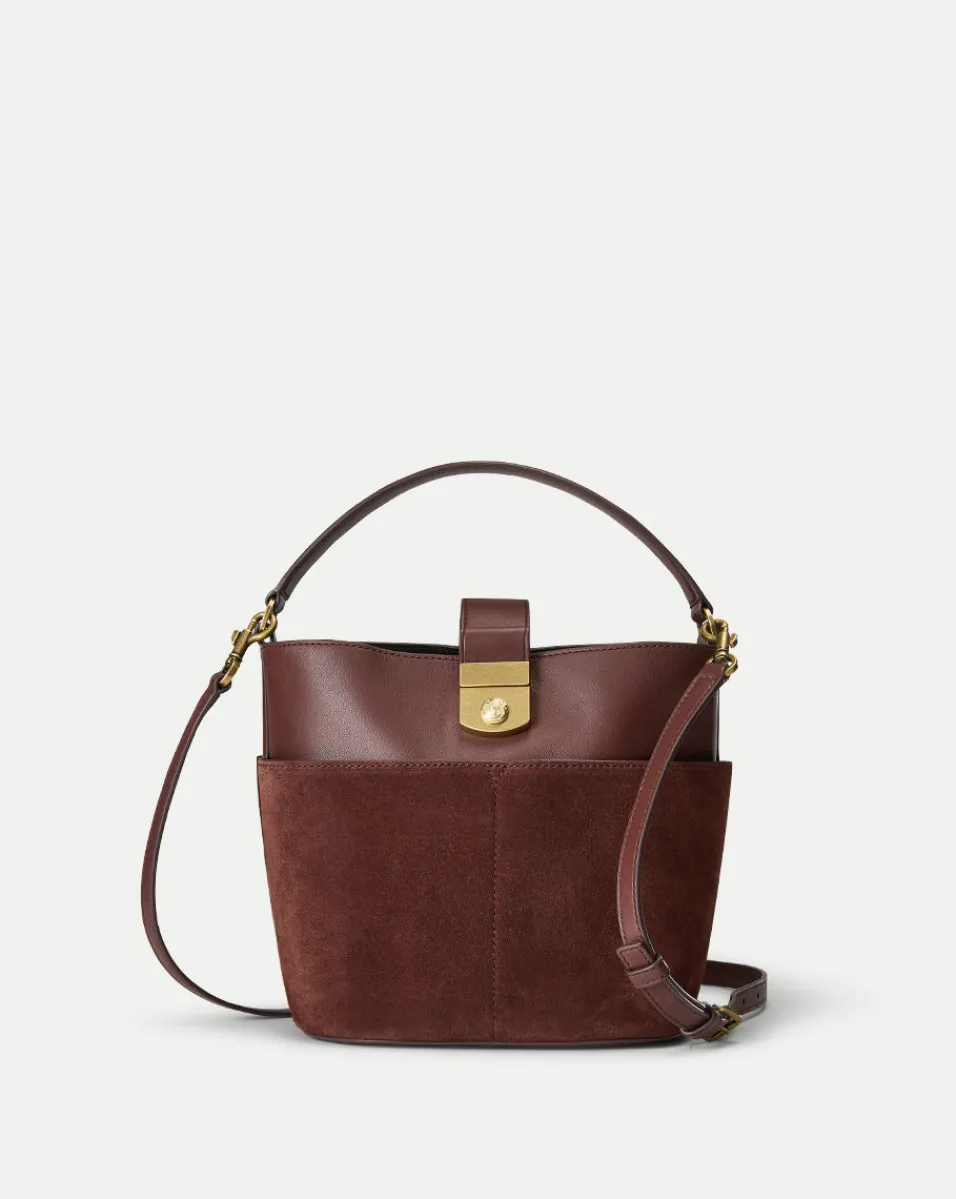 Veronica Beard Shoulder Bags|The Gift Guide*Small Crest Lock Suede Bucket Bag in Chestnut