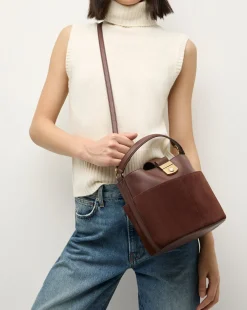 Veronica Beard Shoulder Bags|The Gift Guide*Small Crest Lock Suede Bucket Bag in Chestnut