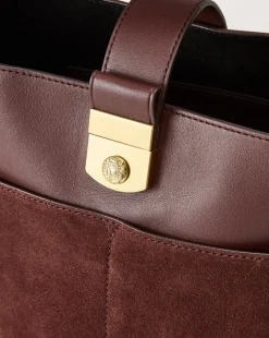 Veronica Beard Shoulder Bags|The Gift Guide*Small Crest Lock Suede Bucket Bag in Chestnut