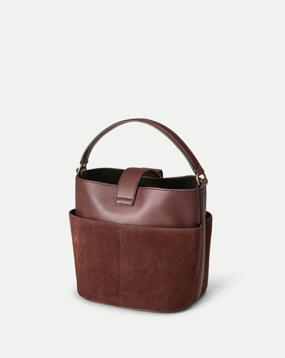 Veronica Beard Shoulder Bags|The Gift Guide*Small Crest Lock Suede Bucket Bag in Chestnut