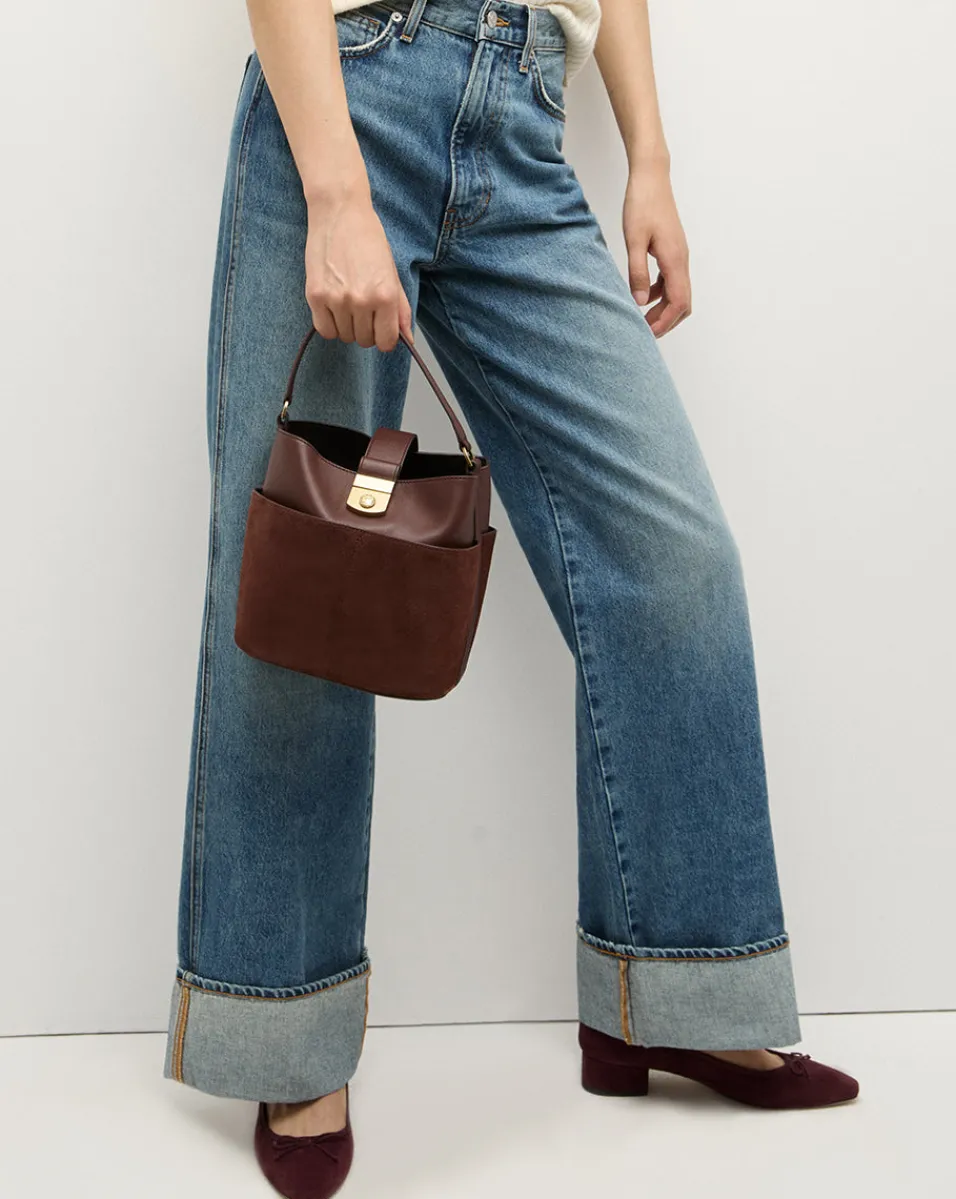 Veronica Beard Shoulder Bags|The Gift Guide*Small Crest Lock Suede Bucket Bag in Chestnut
