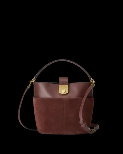 Veronica Beard Shoulder Bags|The Gift Guide*Small Crest Lock Suede Bucket Bag in Chestnut