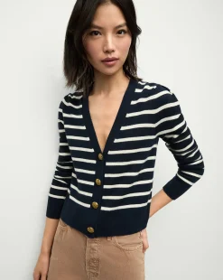 Veronica Beard Sweaters|Tops*Solene Cashmere Striped Cardigan in Navy Navy/Ivory