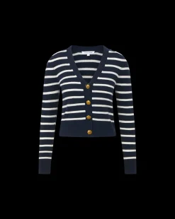 Veronica Beard Sweaters|Tops*Solene Cashmere Striped Cardigan in Navy Navy/Ivory