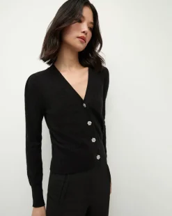 Veronica Beard Sweaters|Tops*Solene Rhinestone-Button Cashmere Cardigan in Black BlackRhinestones