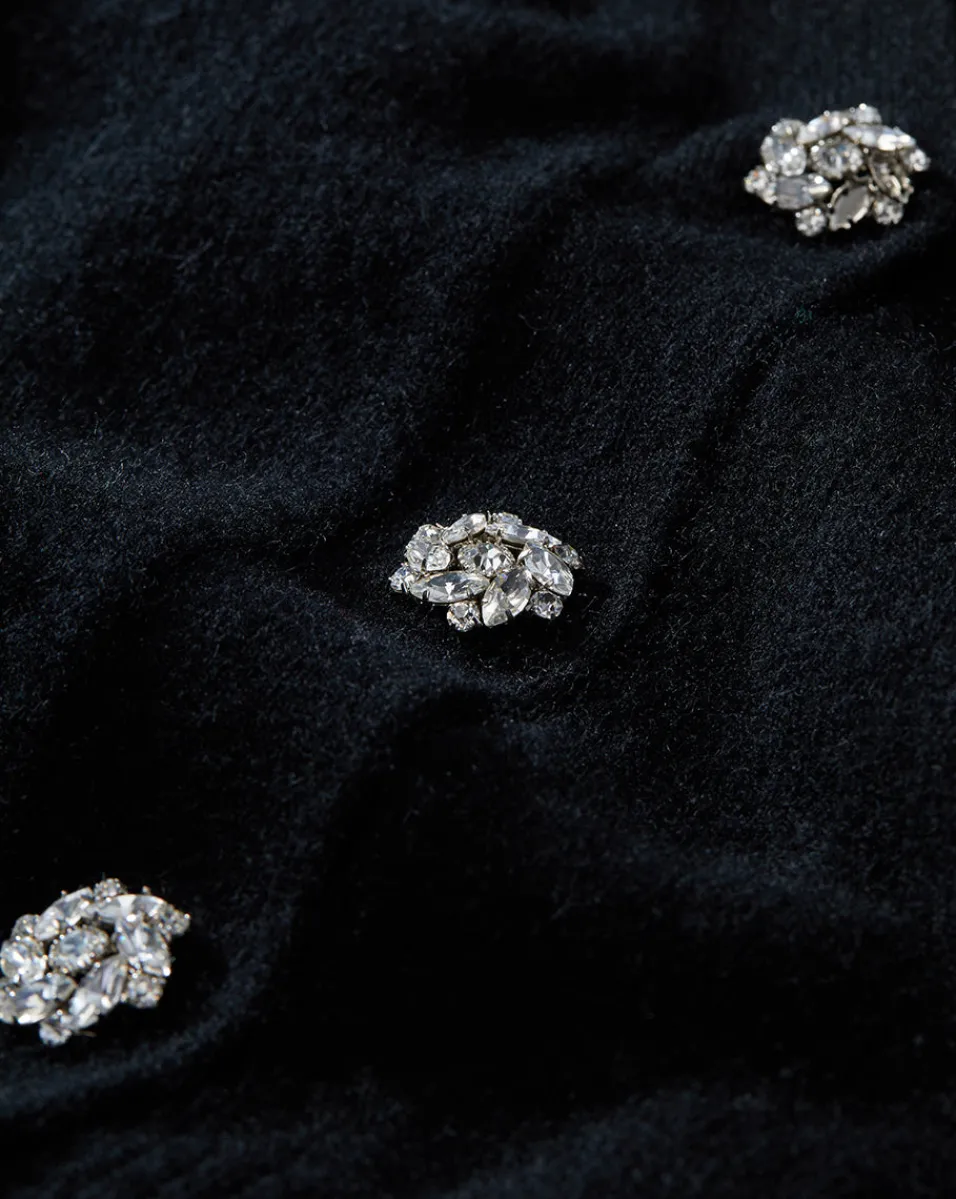 Veronica Beard Sweaters|Tops*Solene Rhinestone-Button Cashmere Cardigan in Black BlackRhinestones