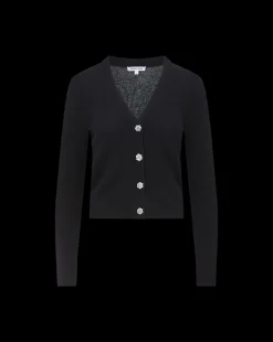 Veronica Beard Sweaters|Tops*Solene Rhinestone-Button Cashmere Cardigan in Black BlackRhinestones