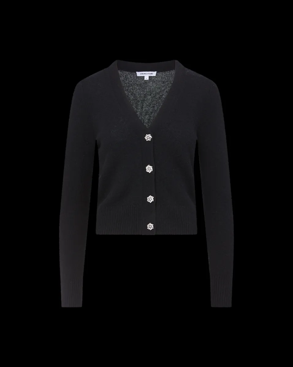 Veronica Beard Sweaters|Tops*Solene Rhinestone-Button Cashmere Cardigan in Black BlackRhinestones