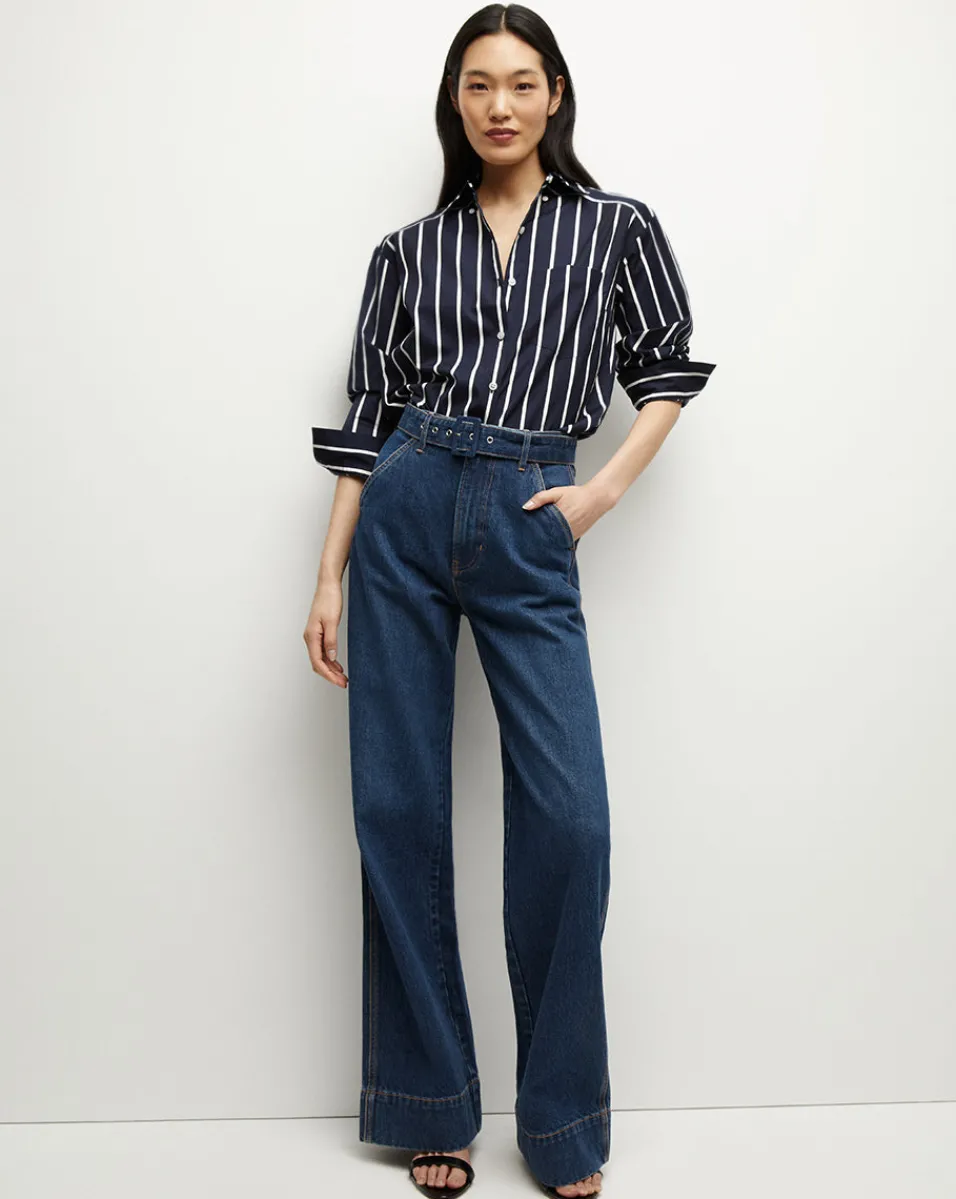 Veronica Beard Jeans*Taylor Belted Wide-Leg Jean in Dusted Oxford DustedOxford