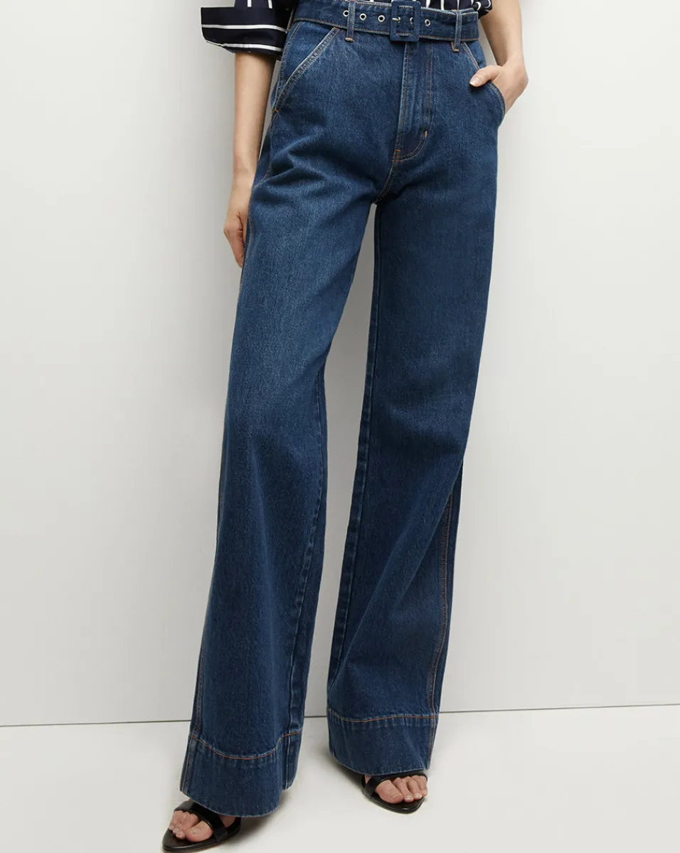 Veronica Beard Jeans*Taylor Belted Wide-Leg Jean in Dusted Oxford DustedOxford
