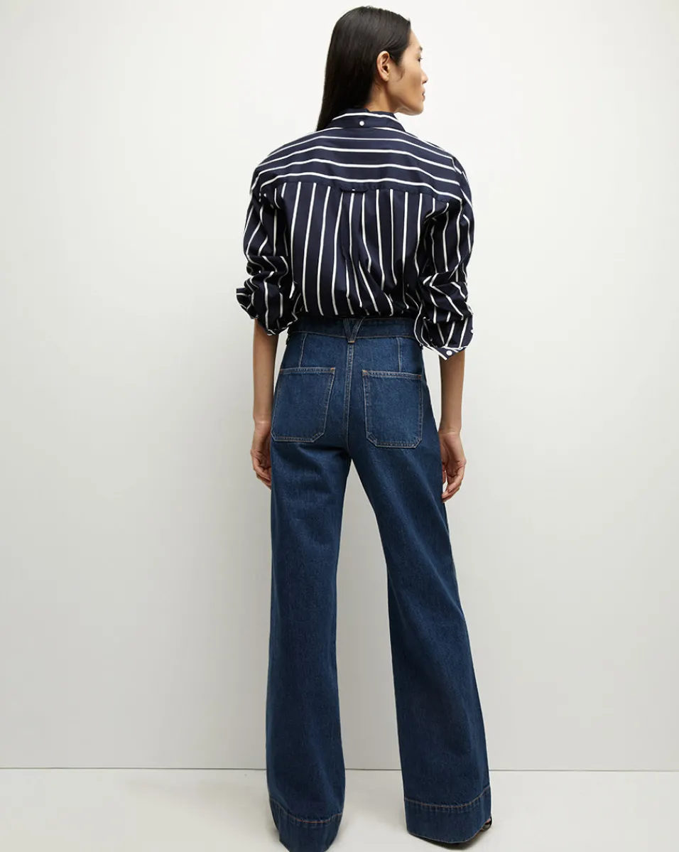 Veronica Beard Jeans*Taylor Belted Wide-Leg Jean in Dusted Oxford DustedOxford