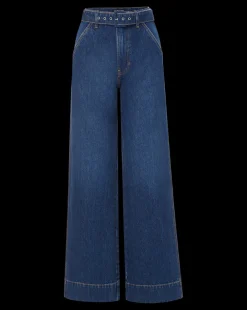 Veronica Beard Jeans*Taylor Belted Wide-Leg Jean in Dusted Oxford DustedOxford