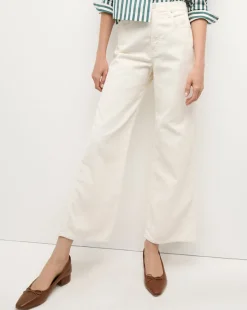 Veronica Beard Jeans|Pants*Taylor Cropped Corduroy Wide-Leg Pant in White Ecru