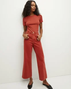 Veronica Beard Jeans*Taylor Cropped Wide-Leg Jean in Brick Red BrickRed