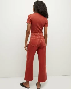 Veronica Beard Jeans*Taylor Cropped Wide-Leg Jean in Brick Red BrickRed