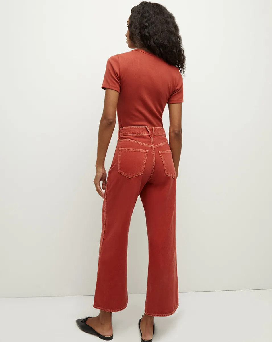 Veronica Beard Jeans*Taylor Cropped Wide-Leg Jean in Brick Red BrickRed